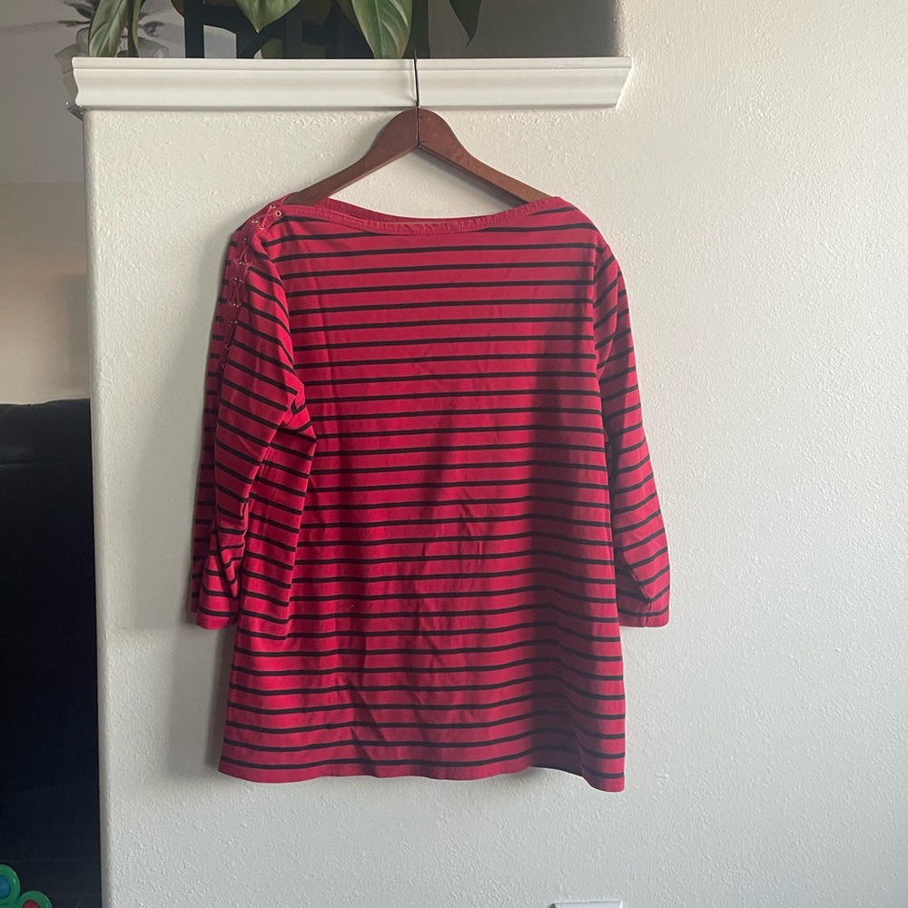 Lauren Coastal 3/4 Sleeve Striped Blouse
